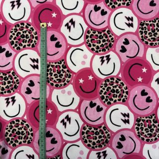 Szabadidő anyag Happy faces pink digital print