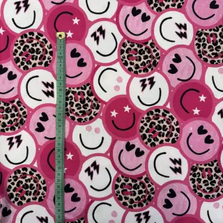 Szabadidő anyag Happy faces pink digital print