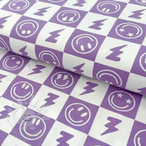 Jersey Happy faces square lavender digital print