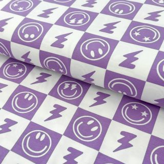 Jersey Happy faces square lavender digital print