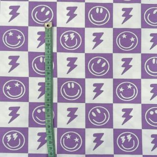 Jersey Happy faces square lavender digital print