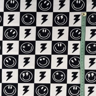 Jersey Happy faces square black digital print