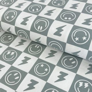 Jersey Happy faces square sage digital print