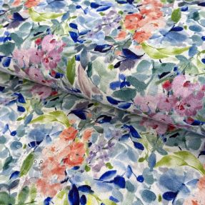 Viszkóz lenvászonnal CREPE Flowers blue digital print