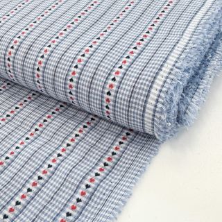 Pamutvászon JACQUARD Hearts light blue
