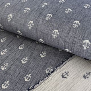 Dupla géz/muszlin JACQUARD Anchor 2-side faded gray navy