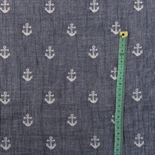 Dupla géz/muszlin JACQUARD Anchor 2-side faded gray navy