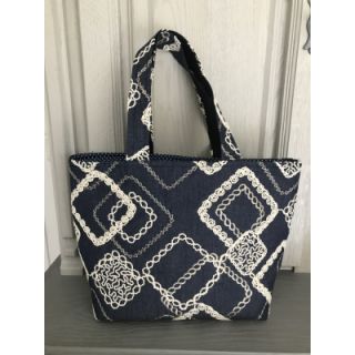 Pamutvászon JEANS EMBROIDERY Square dark blue