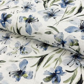 Viszkóz lenvászonnal Natural Lin Laurel blue digital print