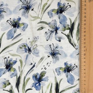 Viszkóz lenvászonnal Natural Lin Laurel blue digital print