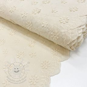 Pamutvászon EMBROIDERY Catchy daisy ecru