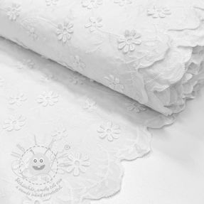 Pamutvászon EMBROIDERY Catchy daisy white