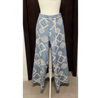 Pamutvászon JEANS EMBROIDERY Square light blue