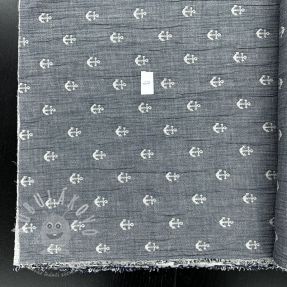 Dupla géz/muszlin JACQUARD Anchor 2-side faded gray navy II.osztály