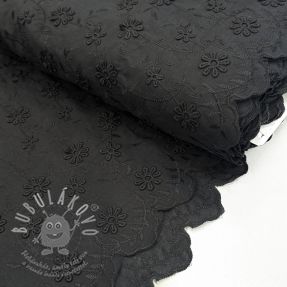 Pamutvászon EMBROIDERY Catchy daisy black