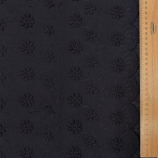 Pamutvászon EMBROIDERY Catchy daisy black