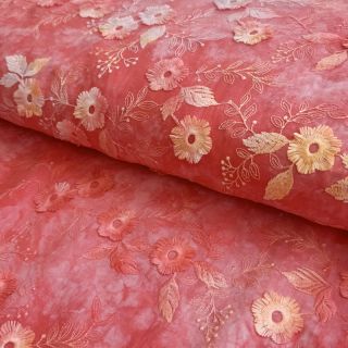 Pamutvászon TIE DYE EMBROIDERY Poppy design K