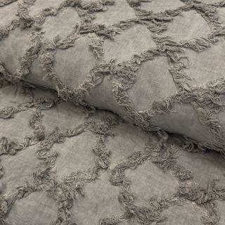 Pamutvászon lenvászonnal Vintage Fringe Diamonds grey