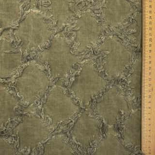 Pamutvászon lenvászonnal Vintage Fringe Diamonds army