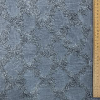 Pamutvászon lenvászonnal Vintage Fringe Diamonds blue