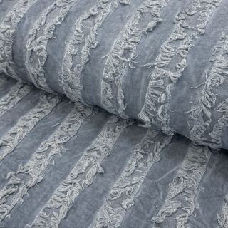 Pamutvászon lenvászonnal Vintage Fringe Stripe blue