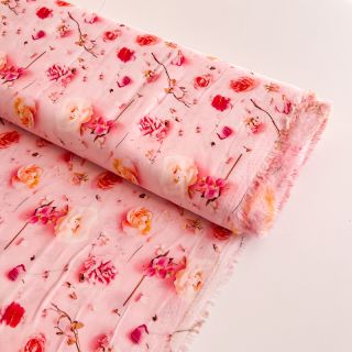 Viszkóz RAYON POPLIN Pink flowers design F digital print