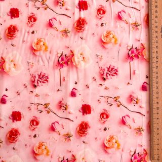 Viszkóz RAYON POPLIN Pink flowers design F digital print