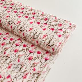 Viszkóz RAYON POPLIN Pink flowers design A digital print