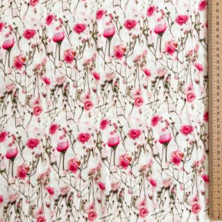 Viszkóz RAYON POPLIN Pink flowers design A digital print