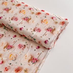 Viszkóz RAYON POPLIN Pink flowers design E digital print
