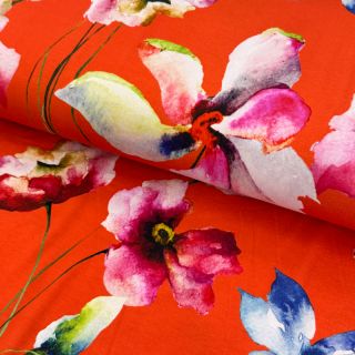 Jersey VISCOSE LYCRA HEAVY Mixed flowers peach digital print