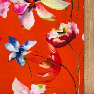 Jersey VISCOSE LYCRA HEAVY Mixed flowers peach digital print