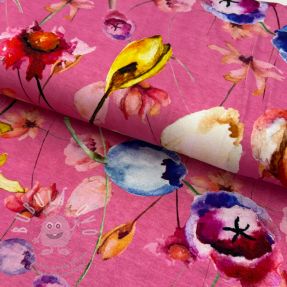 Jersey VISCOSE LYCRA HEAVY Mixed flowers pink digital print