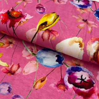 Jersey VISCOSE LYCRA HEAVY Mixed flowers pink digital print