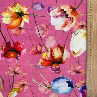 Jersey VISCOSE LYCRA HEAVY Mixed flowers pink digital print