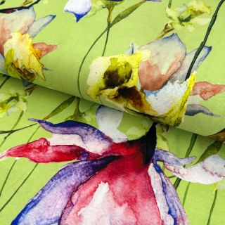 Jersey VISCOSE LYCRA HEAVY Mixed flowers green digital print