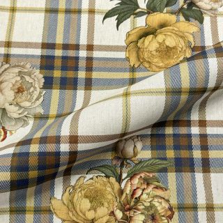 Dekorációs anyag premium Linenlook Classic Peony Check digital print