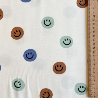 Pamutvászon FLANNEL Happy faces off white green