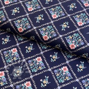 Pamutvászon Flowers Tara navy design A digital print