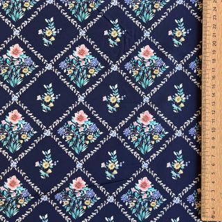 Pamutvászon Flowers Tara navy design A digital print