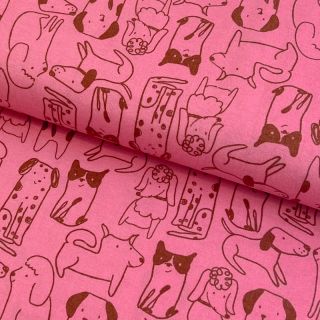 Pamutvászon FLANNEL Dogs pink