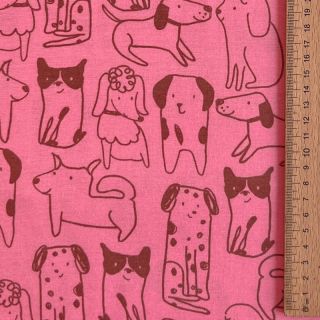 Pamutvászon FLANNEL Dogs pink