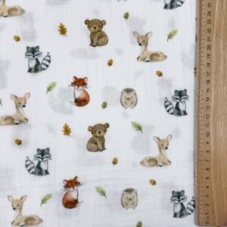 Dupla géz/muszlin Forest animals white digital print