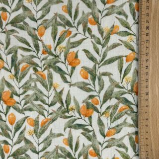 Dupla géz/muszlin Leaves off white digital print