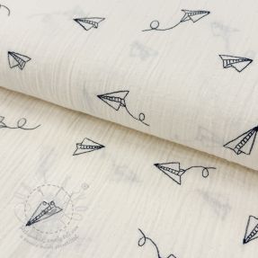 Dupla géz/muszlin EMBROIDERY Paper plane natural