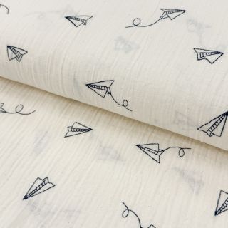 Dupla géz/muszlin EMBROIDERY Paper plane natural