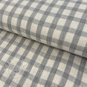 Dupla géz/muszlin LINEN YARN DYED Checks grey natural