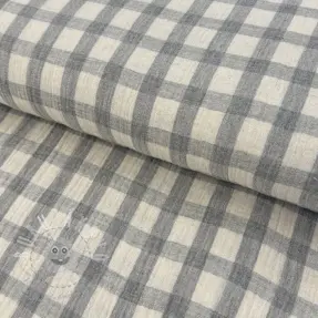 Dupla géz/muszlin LINEN YARN DYED Checks grey natural