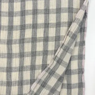Dupla géz/muszlin LINEN YARN DYED Checks grey natural