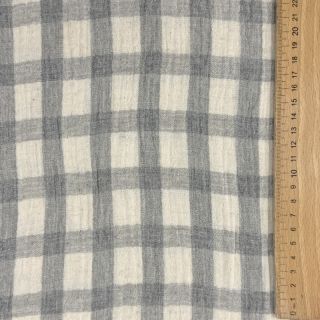Dupla géz/muszlin LINEN YARN DYED Checks grey natural
